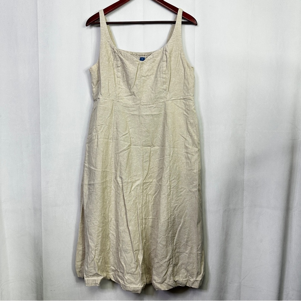 Old Navy Midi Linen Dress Tan Summer Sleeveless Casual XL Minimalist Elegant